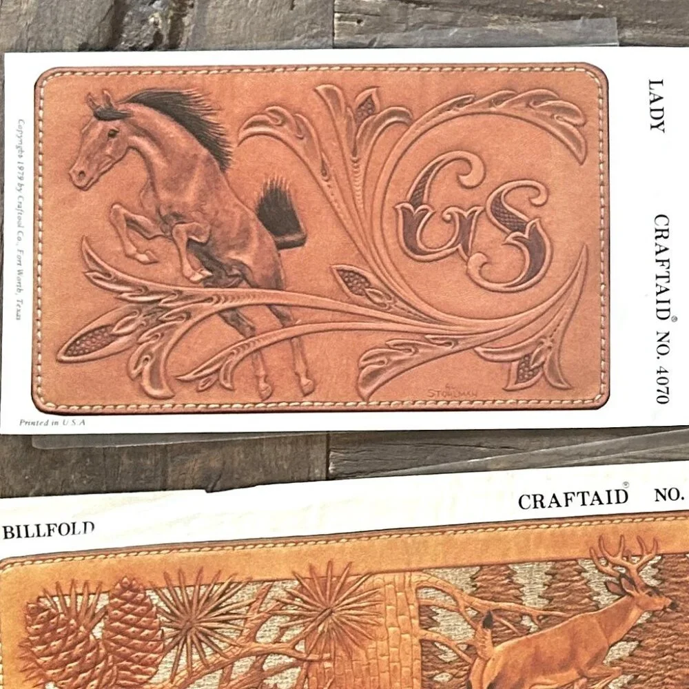Lot of 6 Vintage Craftaid Leather Billfold Patterns Templates Woodland Western - Picture 6 of 9